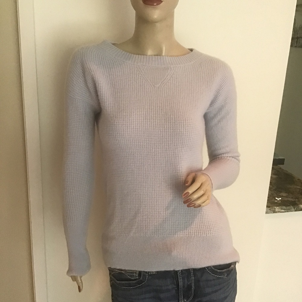 J.Crew Shale Blue 100% Cashmere Waffle Knit Sweater XS V-Stitch Crewneck